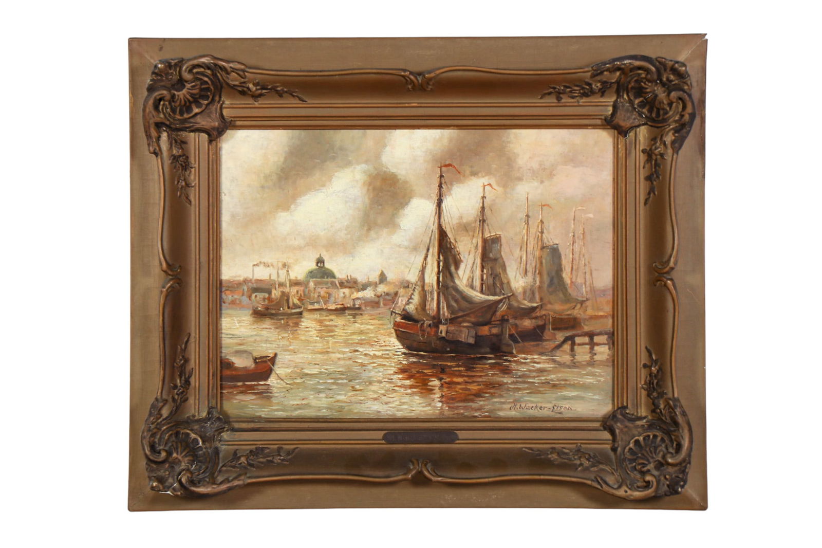 Hans Wacker Elsen 1868-1958 Boat Seascape Painting (1 of 5)