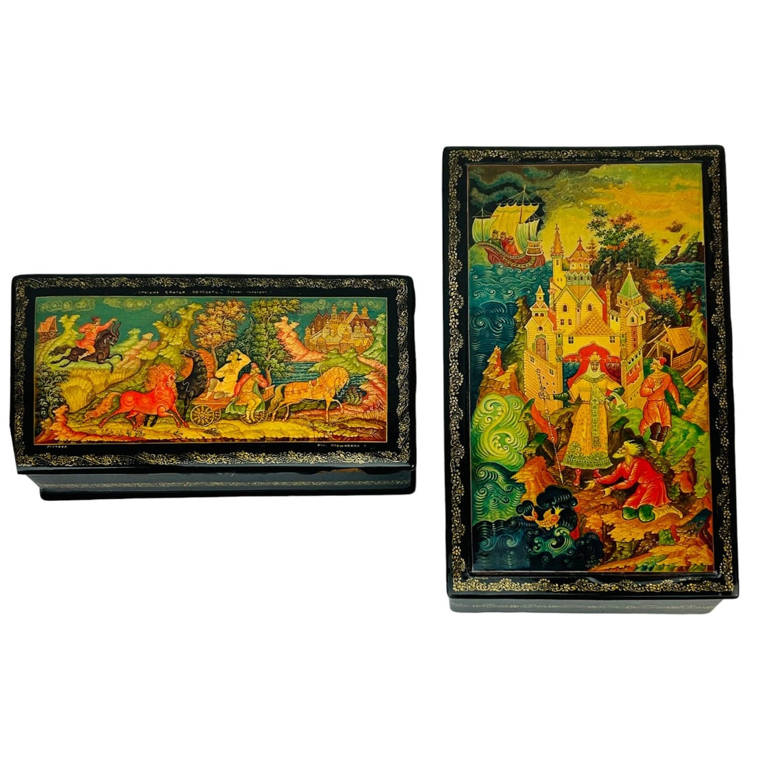 Russian Folklore Fairy Tale Lacquered Box 2pc LOT (1 of 14)