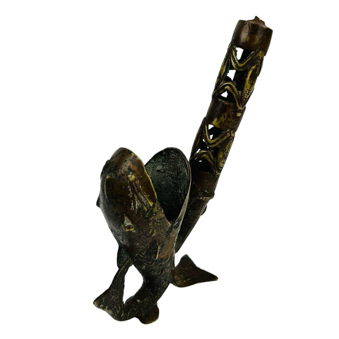 Benin Bronze West Africa Fish Tobacco Smoking Pipe (1 of 5)