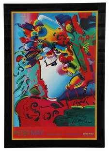 Peter Max Blushing Beauty Portrait Print SIGNED: Peter Max ( American / German, born 1937 ). Titled Blushing Beauty / Romance Series lower bottom. Signed with dedication in the print lower right reads : To Anne, Merry Christmas. Happy New Century. M