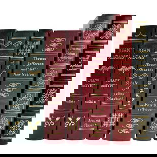 Lincoln Madison Jefferson Leather Bound Book LOT: Estate collection lot of a total of 7 American history hardcover leather bound books published by the Easton Press. Titles include ~ The Writings of Thomas Jefferson, The Literary Works of Abraham Lin