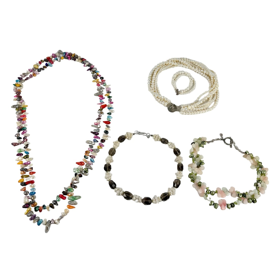 Sterling Pearl Gemstone Bracelet Necklace 6pc LOT (1 of 5)