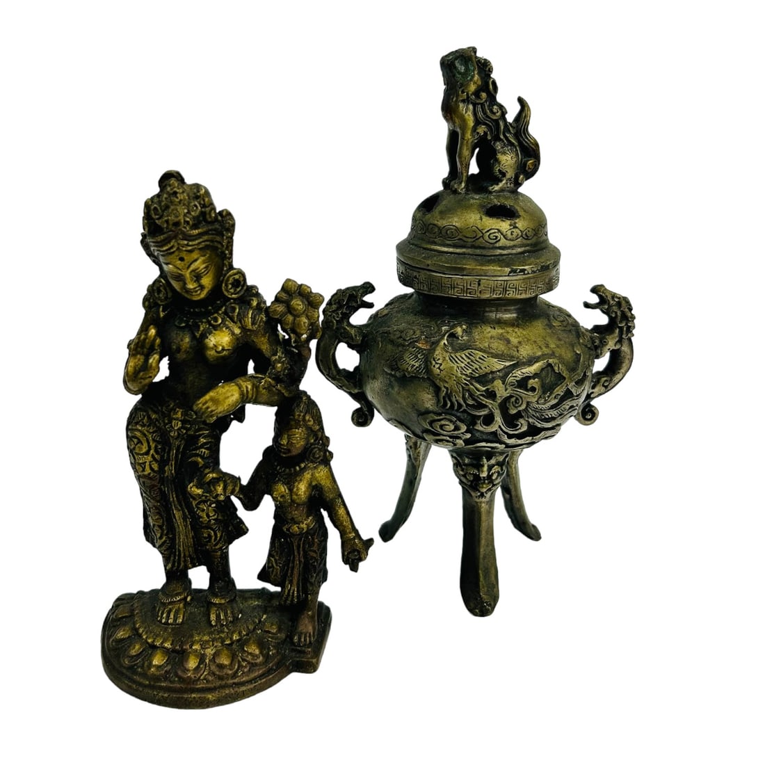 Chinese Bronze Incense Burner Buddha Figurine LOT (1 of 7)