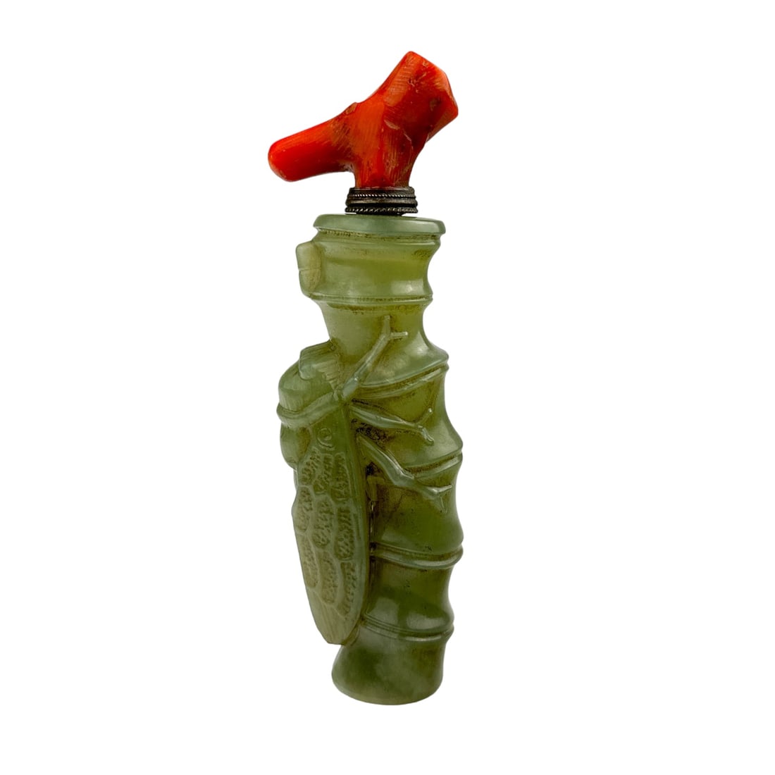 Chinese Coral and Green Jade Cicada Snuff Bottle (1 of 4)