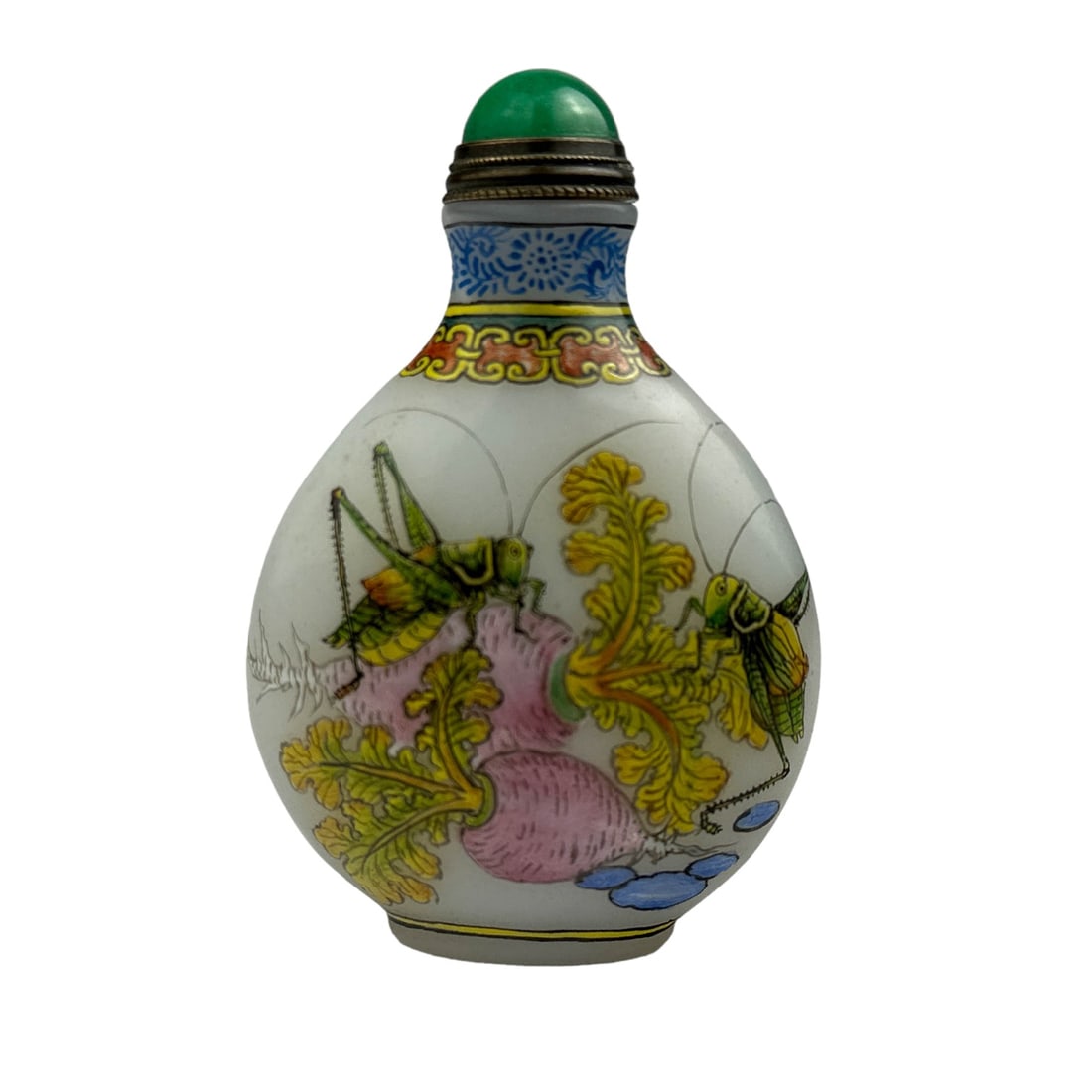 Hand Painted Cricket & Radish Snuff Bottle Signed (1 of 5)