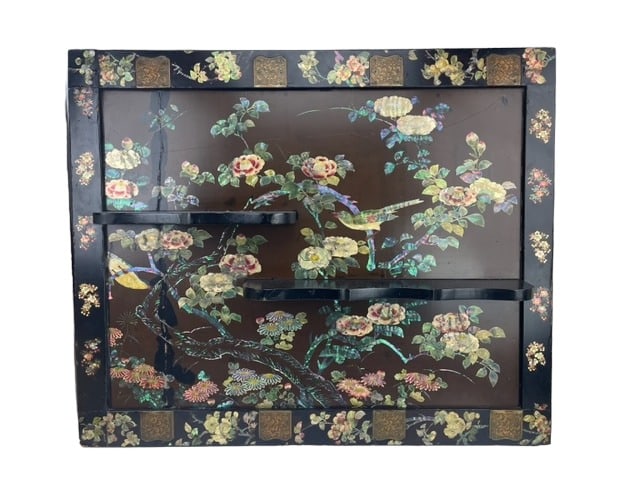 Asian Chinoiserie Style Inlay Lacquer Wall Shelf (1 of 6)