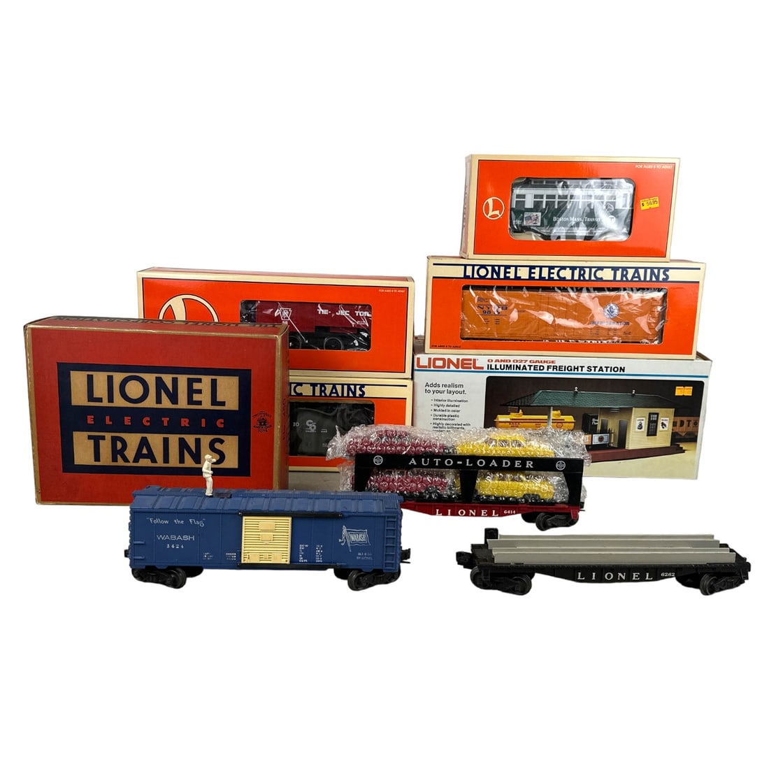 Lionel Boston City Trolley 3 Bay Hopper 8pc LOT (1 of 4)