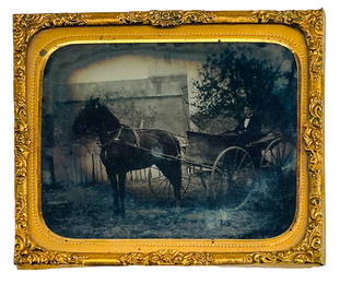 19C Daguerreotype Horse & Buggy w/ Gentleman Rider