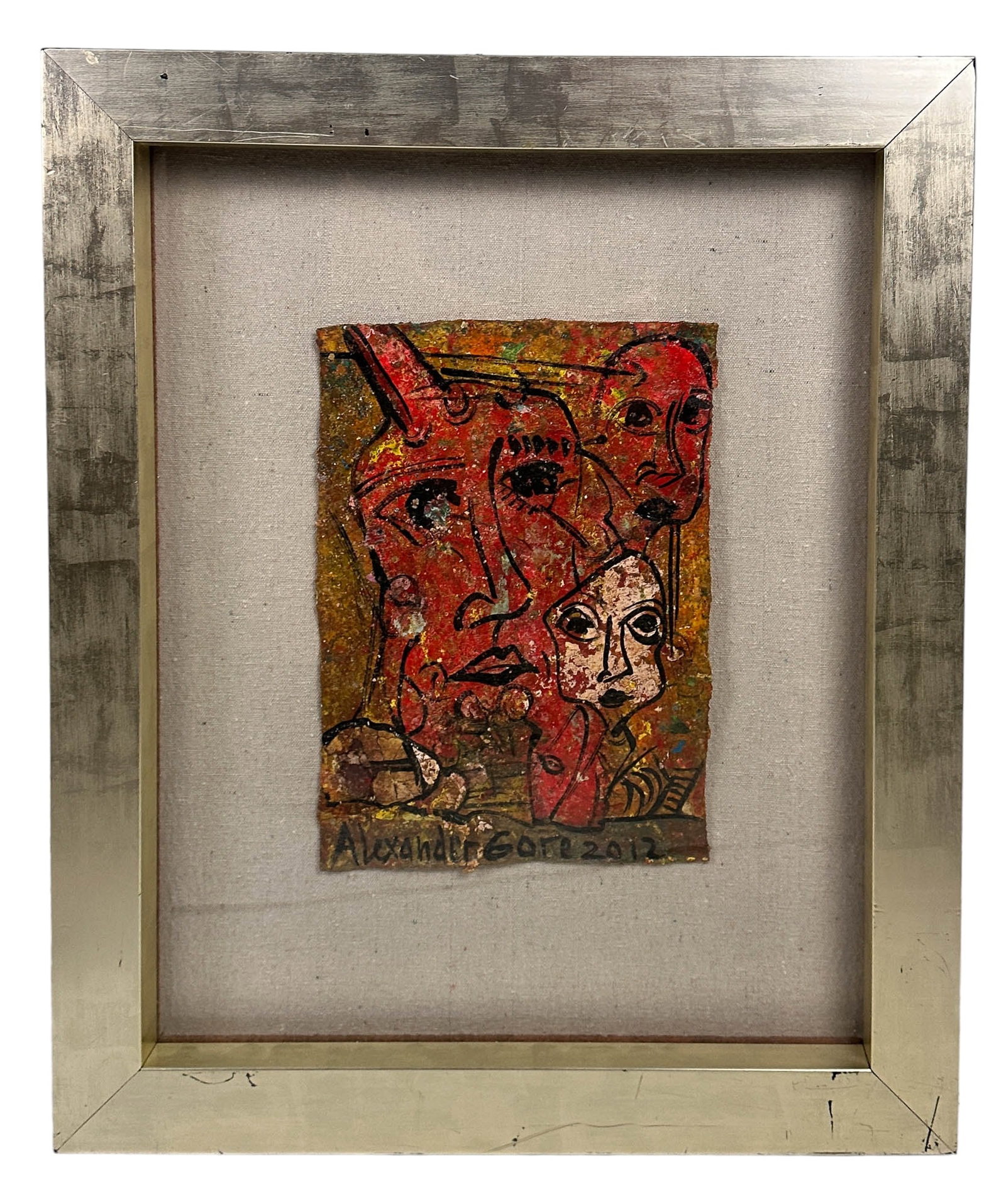 Alexander Gore b.1958 Expressionist Oil Painting: Alexander Gore (Russian American, born 1958). An original oil painting on a heavily textured palette. Work depicting abstract faces in the artist's "Agorism" technique and style. Signed lower front an