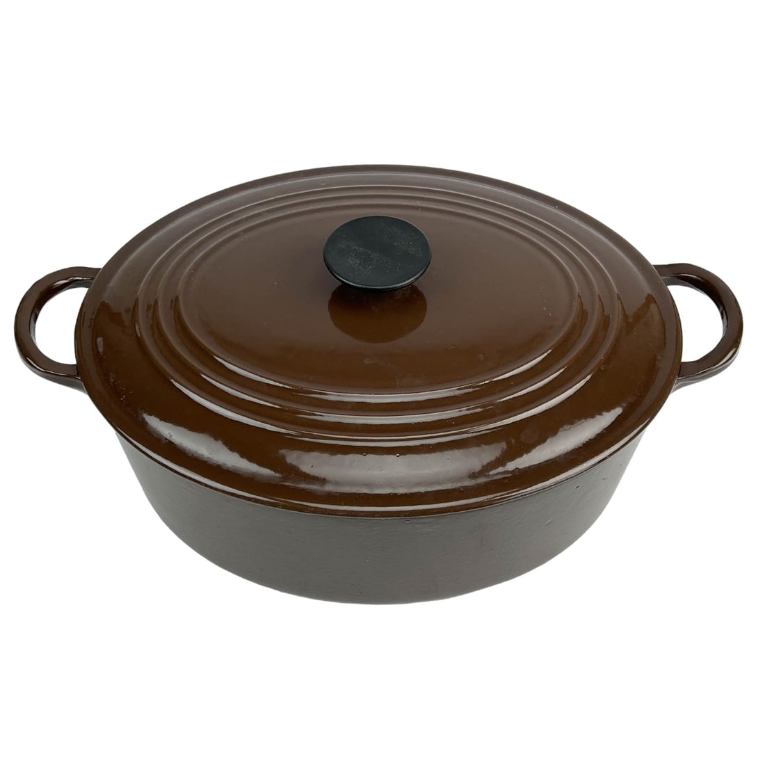 Le Creuset Brown Enamel Cast Iron Oval Dutch Pot Auction