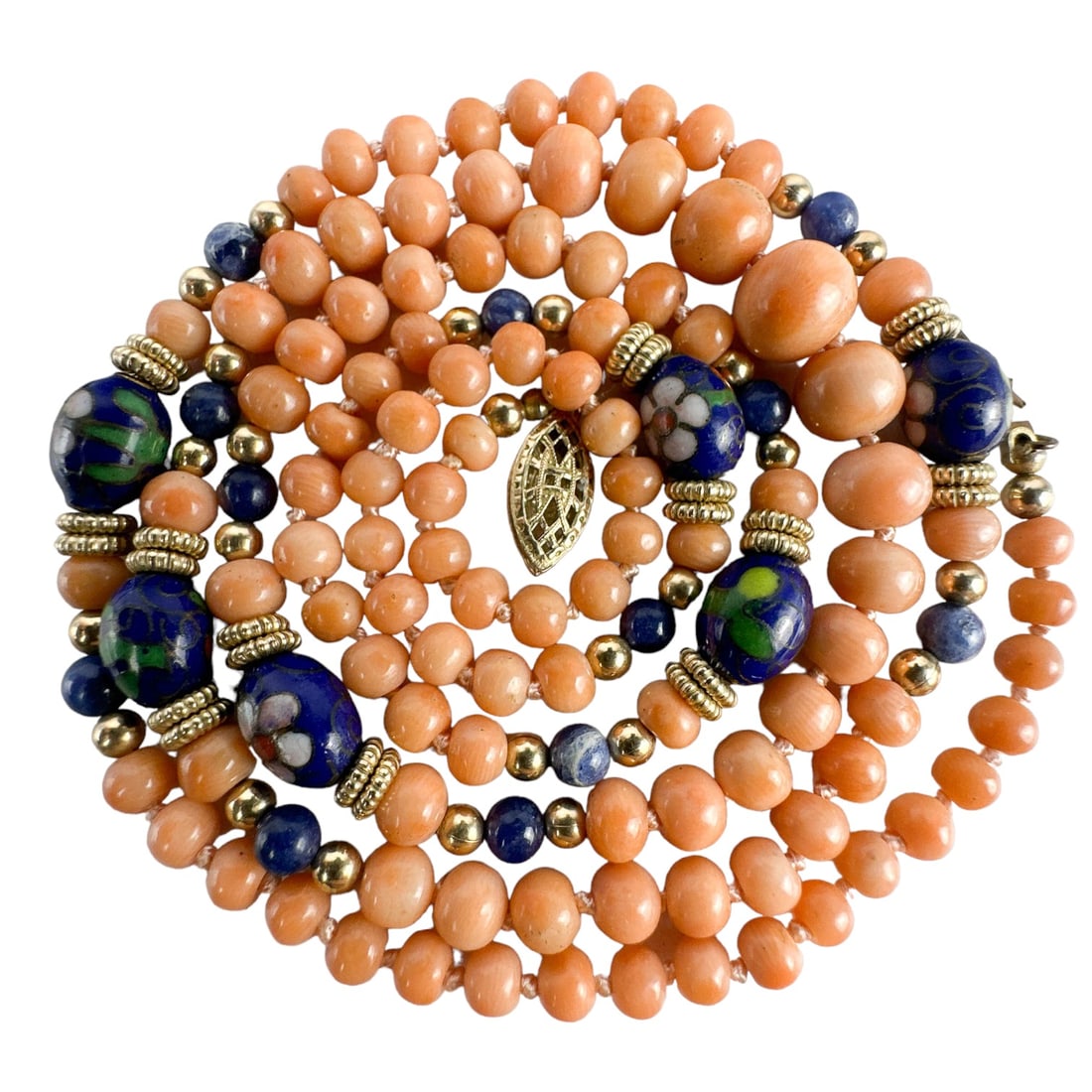 Chinese Angelskin Coral Lapis & Cloisonne Necklace (1 of 6)