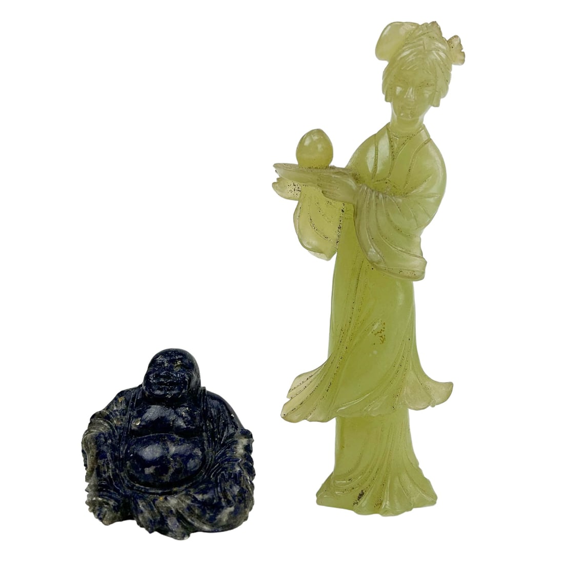 Chinese Celadon Jade & Lapis Buddha Sculpture LOT (1 of 5)