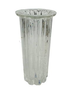 Hadeland Norway Willy Johansson Art Glass Vase: Mid century modern Scandinavian blown art glass vase. Designed by Willy Johansson in the 1970's for Hadeland, Norway. Part of the Atlantic series. Design features a cylinder shape with a segmented rib