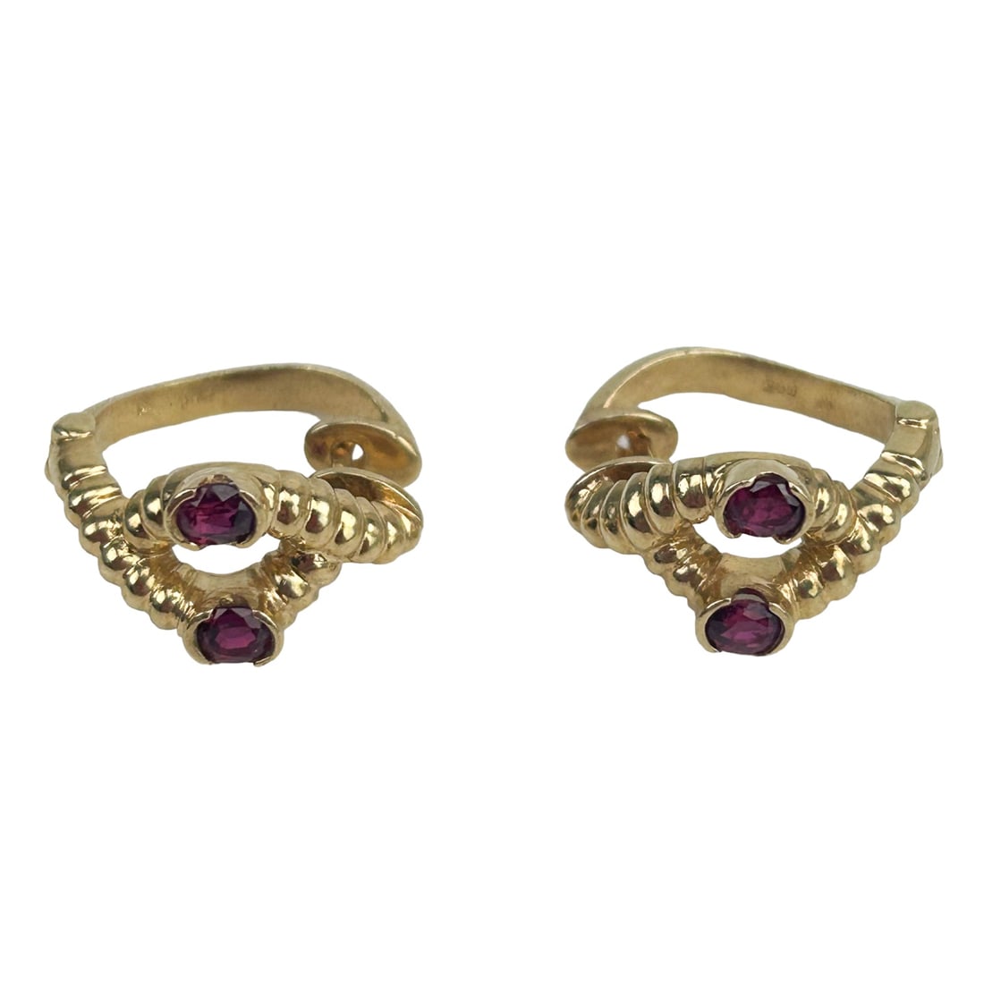 14K w/ Ruby Omega Style Braided Rope Earrings PAIR (1 of 2)