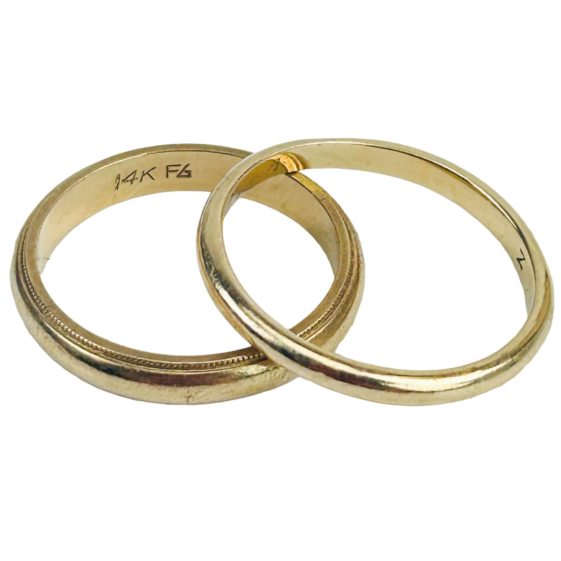 14k Gold Pair Vintage Wedding Bands Sz 8.5 9.5 6g (1 of 4)