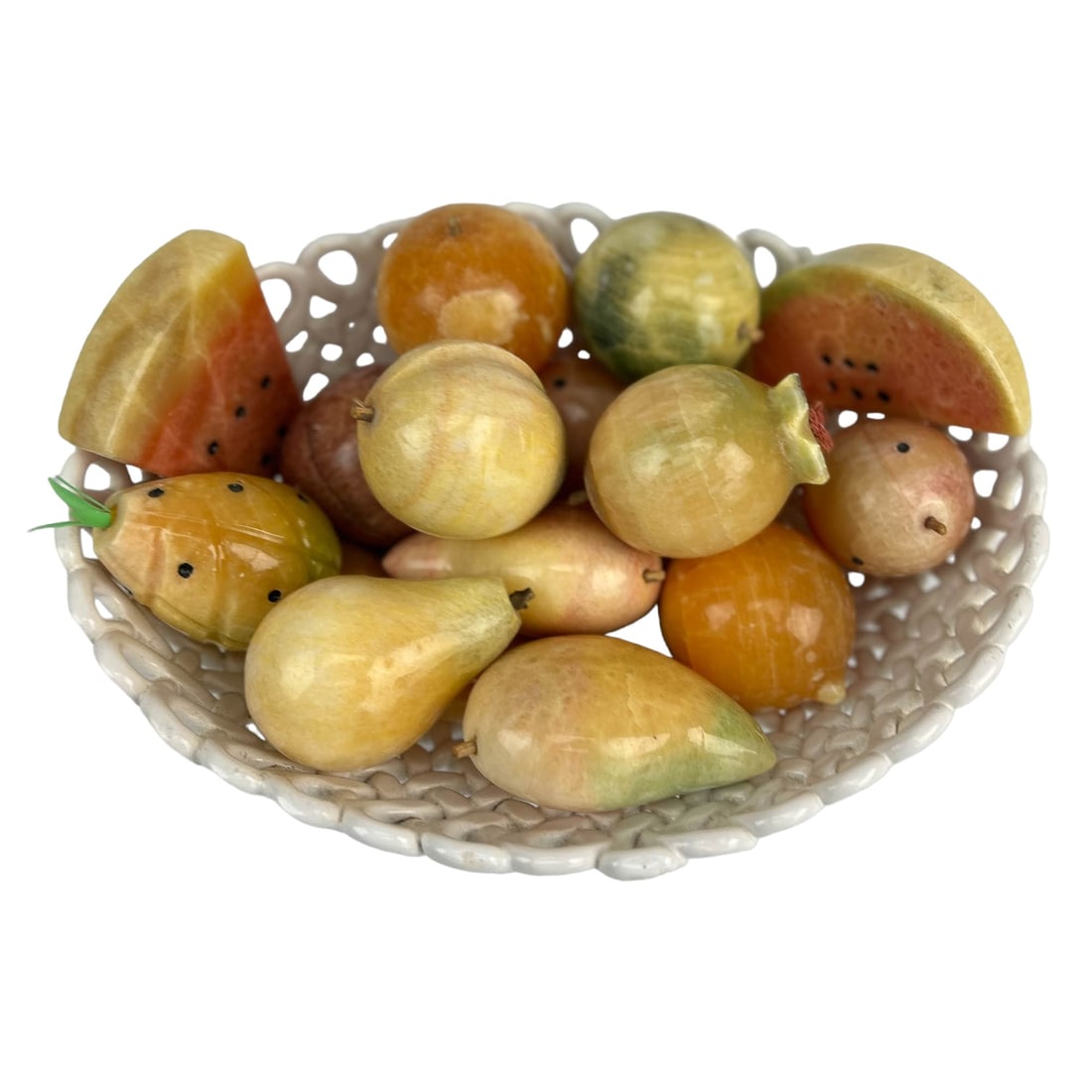 Italian Carved Alabaster Stone Fruit Oval Basket (1 of 5)