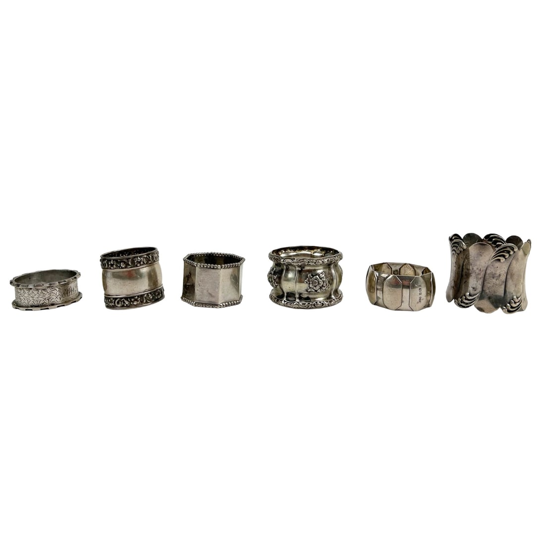 Vintage Set Six Sterling Silver Napkin Rings 174g (1 of 8)