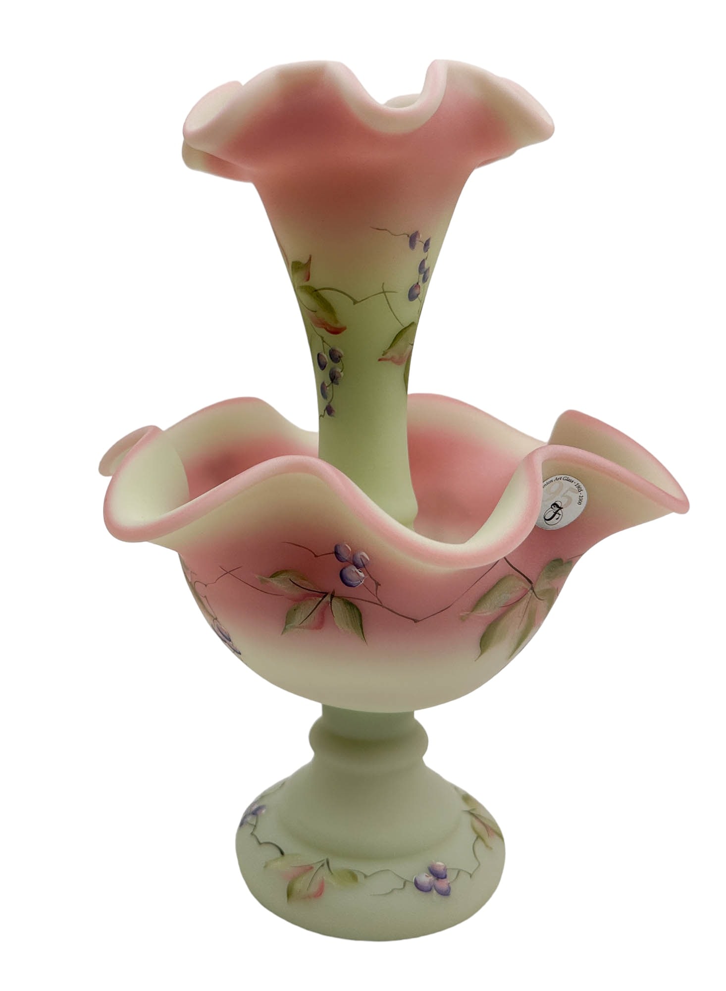 Fenton Glass Lotus Mist Burmese One Horn Epergne (1 of 9)
