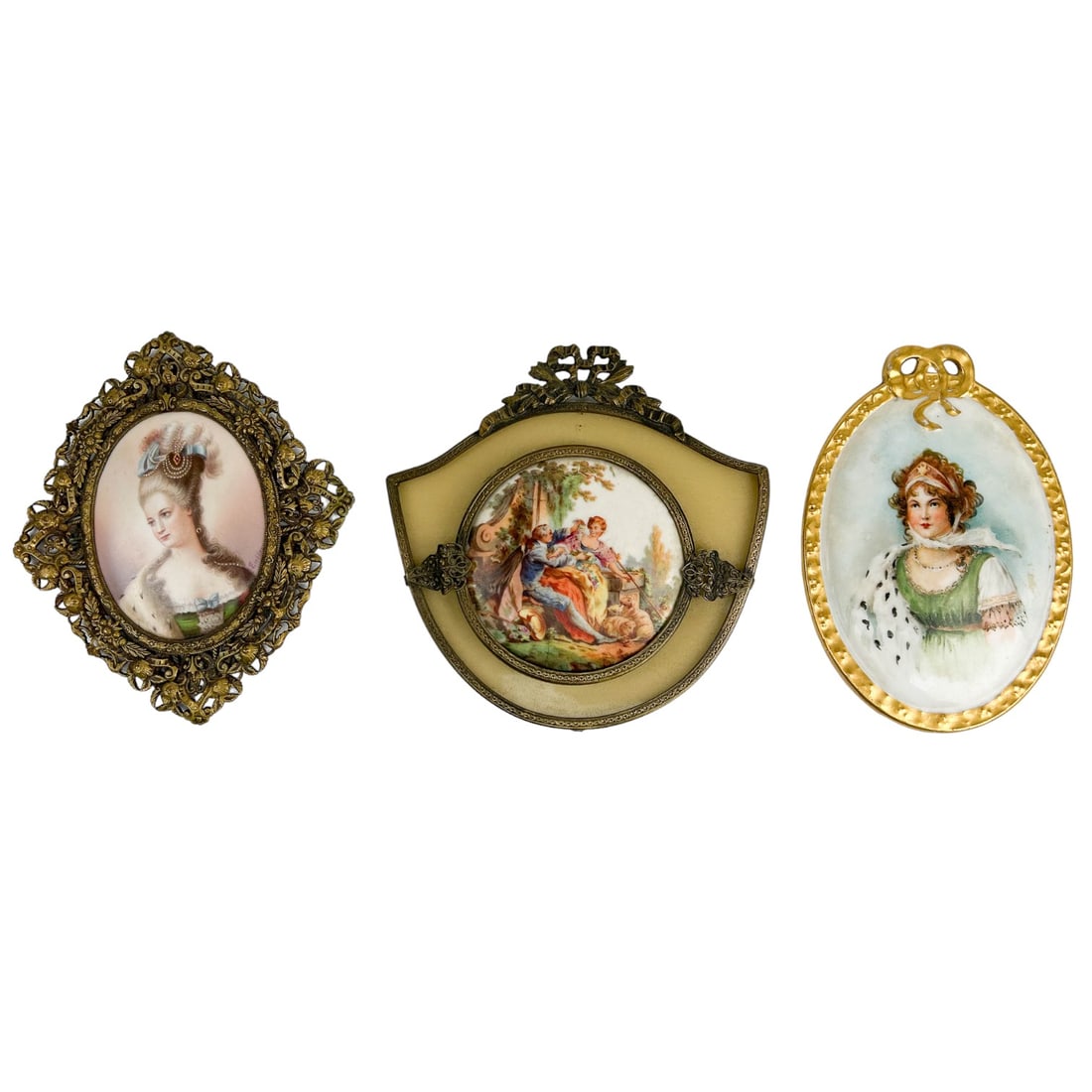 Antique French Porcelain Portrait Plaques 3pc LOT (1 of 6)