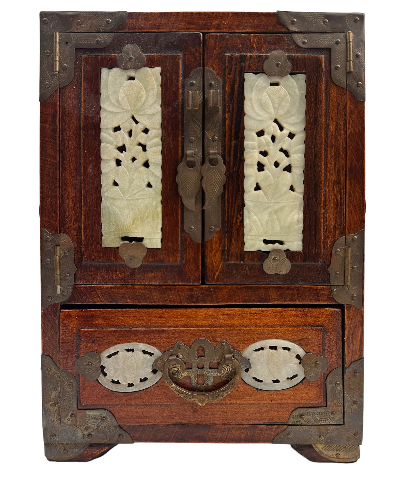 Chinese Wood & Pierced Jade Table Top Jewelry Box (1 of 10)