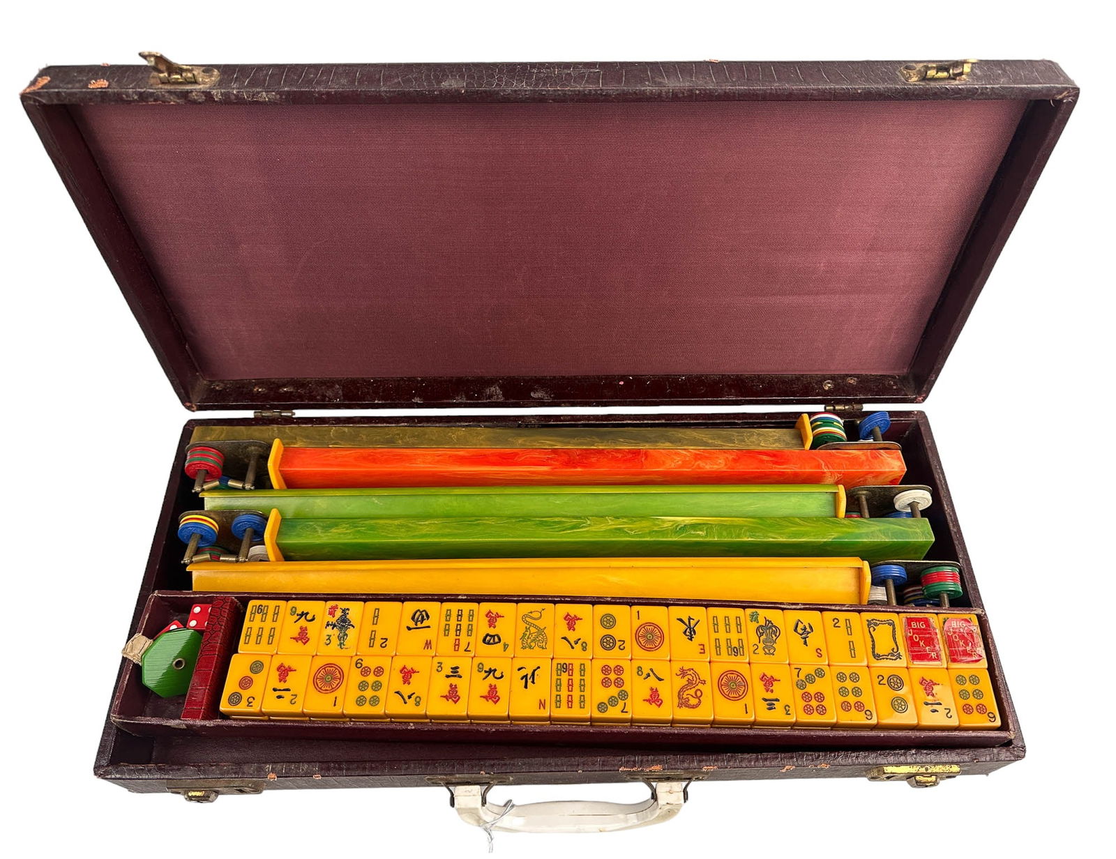 Chinese Mahjong Game Set 152 Bakelite 5 Rack Case (1 of 5)