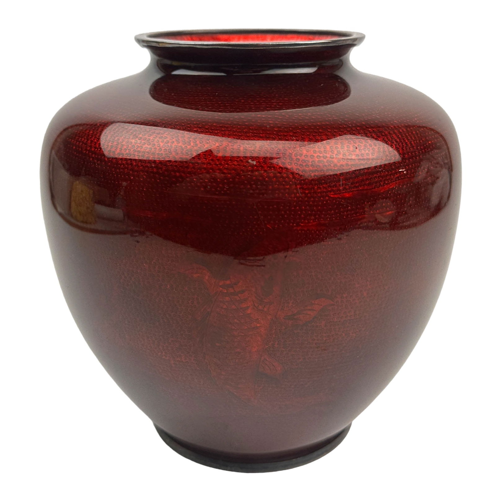 Japanese Ginbari Oxblood Silver Foil Bulbous Vase (1 of 4)