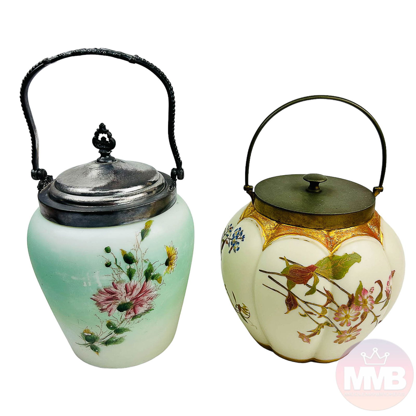 Royal Worcester & Satin Glass Biscuit Barrel LOT (1 of 8)