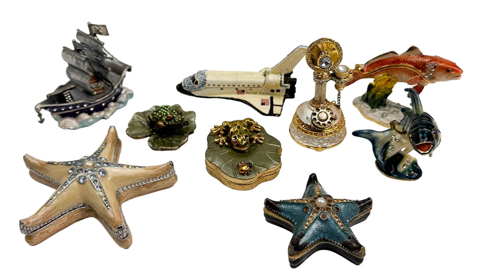 Enamel Bejeweled Fish Frog Boat Trinket Box 9p LOT (1 of 20)
