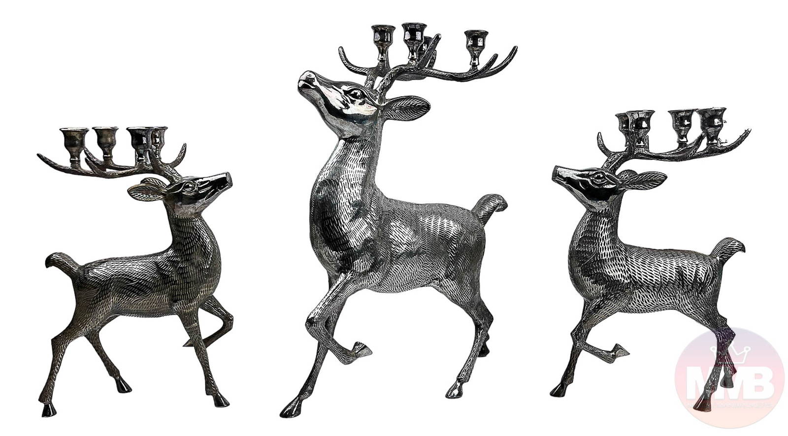 Hollywood Regency Silver Plate Reindeer Candelabras Auction