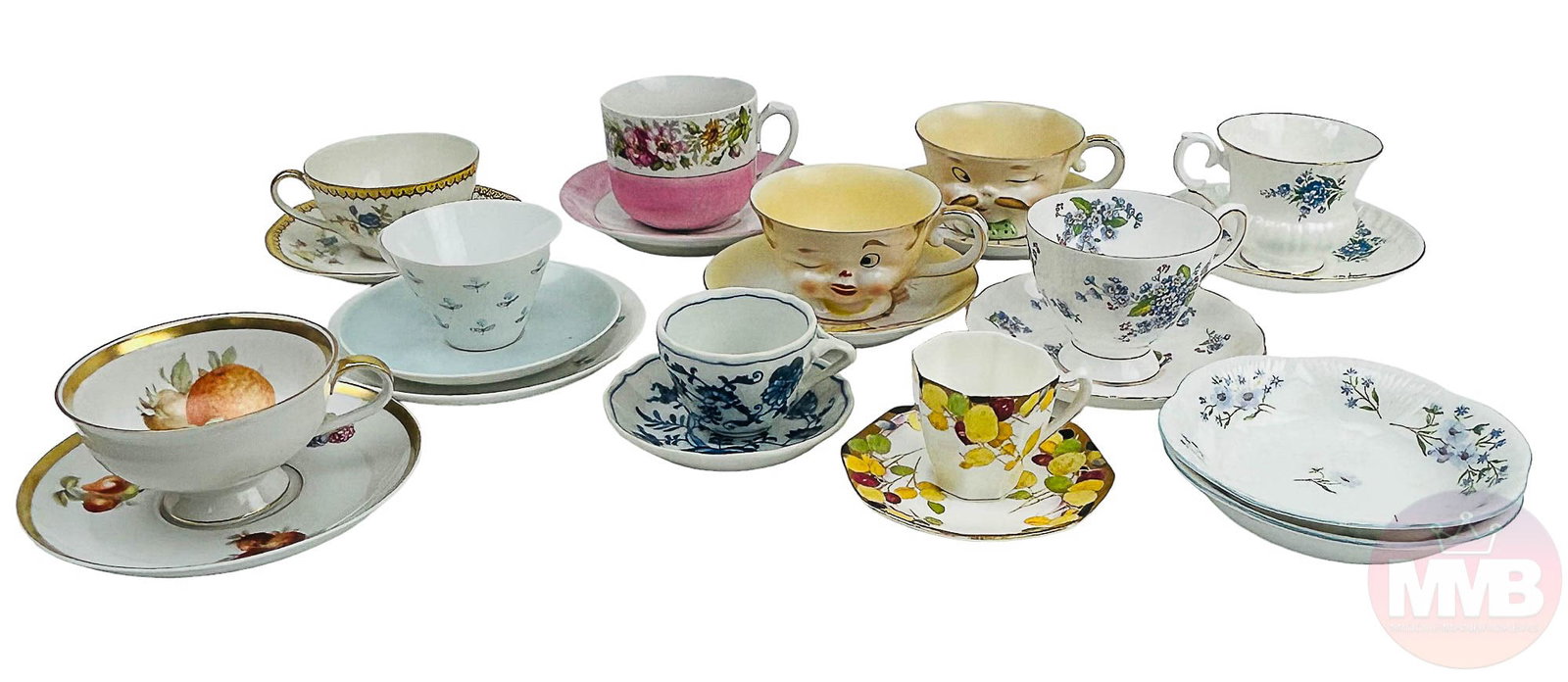 Staffordshire Haviland Tuscan Cup Saucer Bowl LOT: Estate collection lot of a total of 10 English, Bavarian, Japanese, Finnish porcelain / bone china tea cups, saucers and 2 bowls. Brand names include Tuscan, Bavaria, Lenville Ardalt, Haviland, Royal 