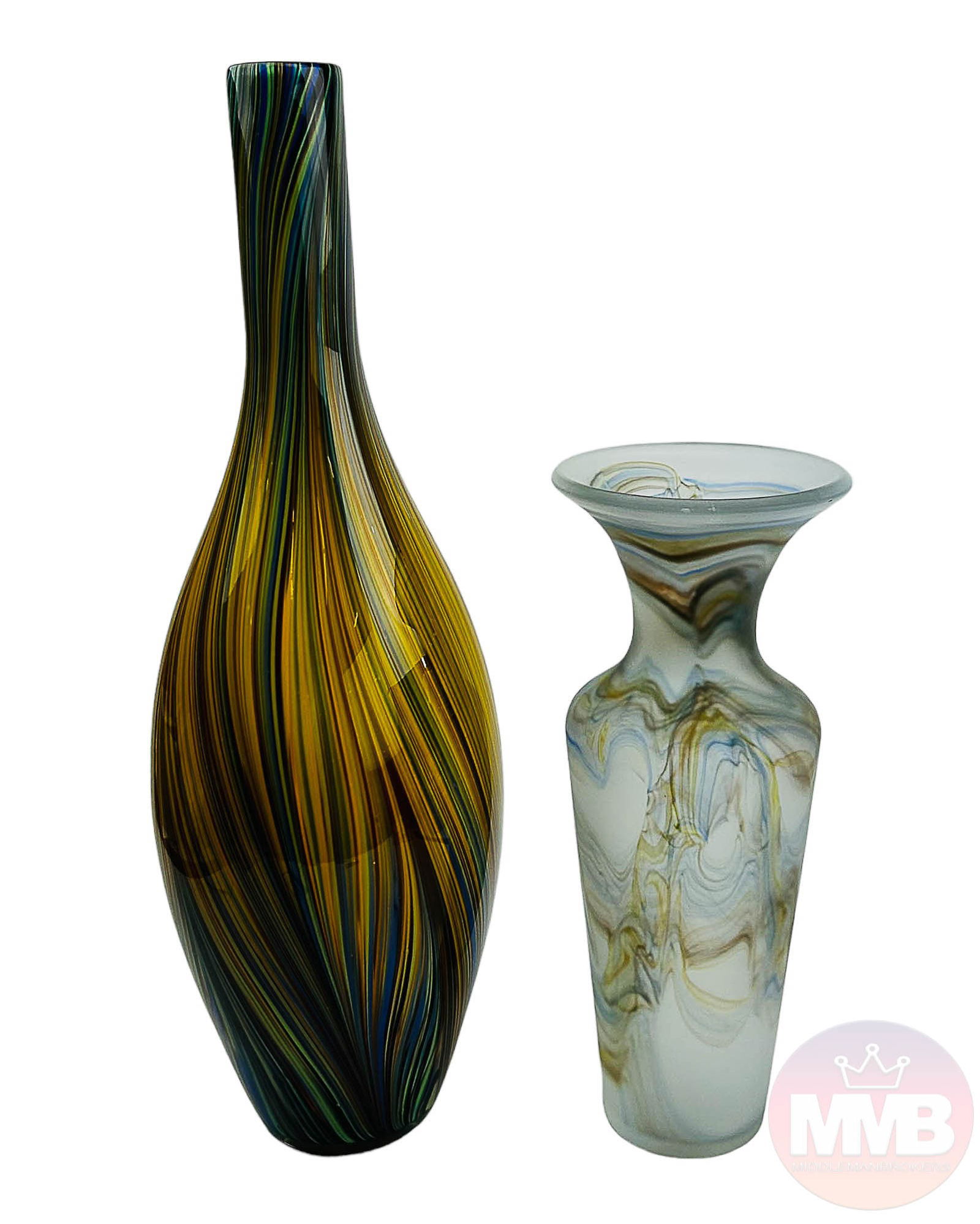 Murano Feathered Vase & Satin Swirl Glass Vase LOT (1 of 6)