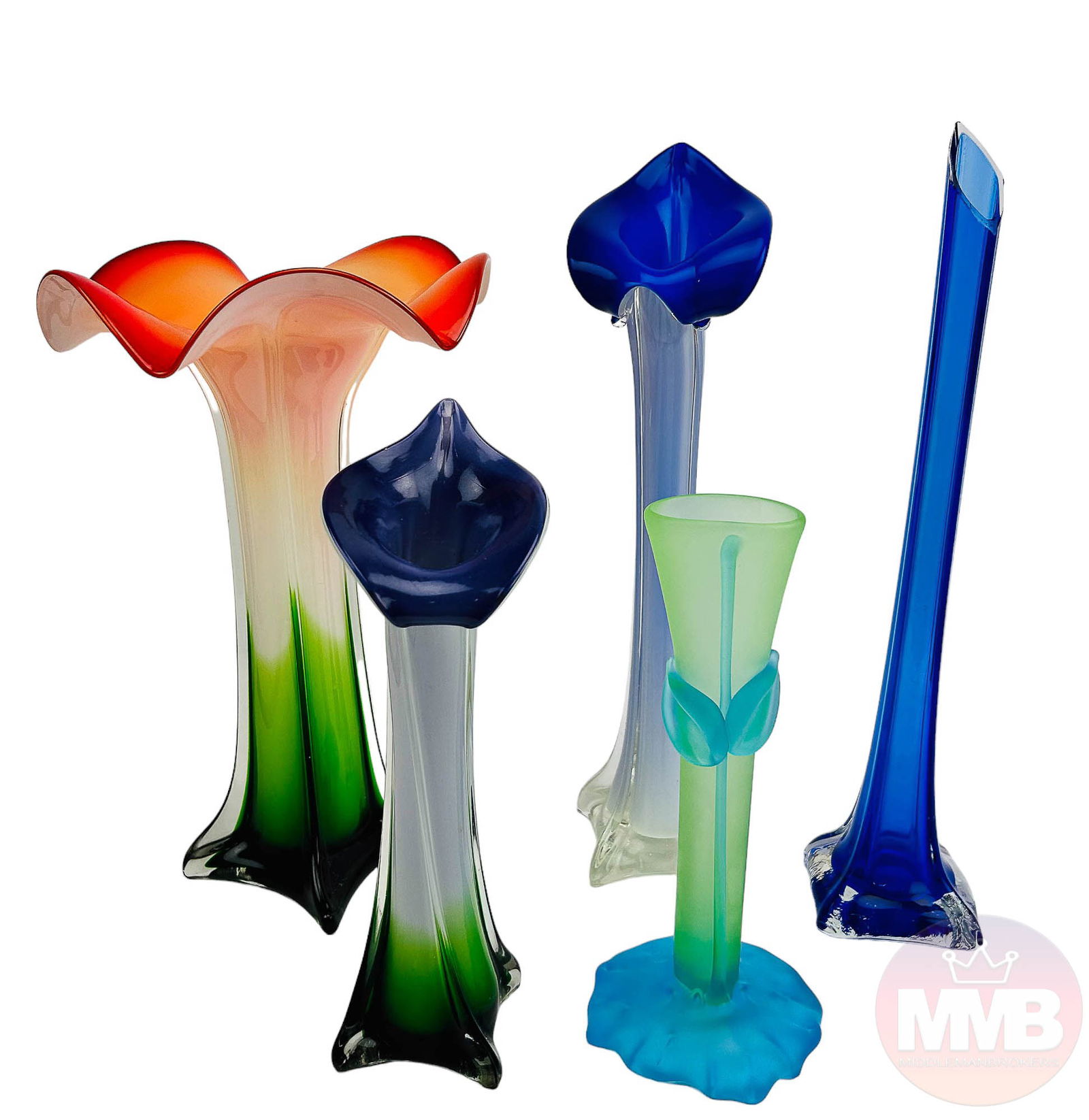 Murano Style Cased Art Glass Bud Flower Vase LOT (1 of 10)