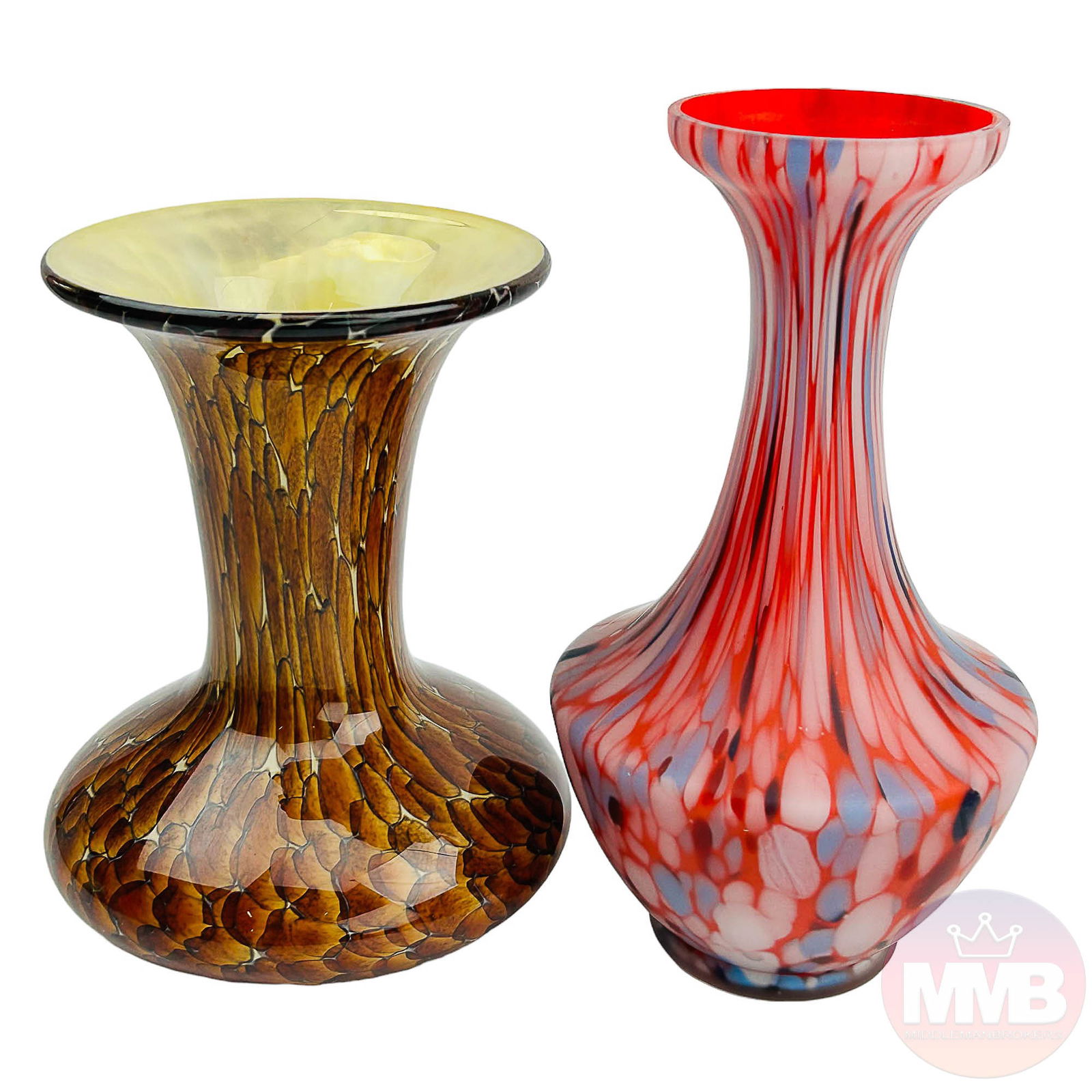 Cased Spatterware Multicolor Glass Vase 2pc LOT (1 of 6)