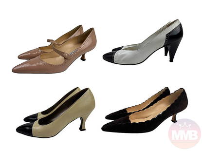 Bruno Magli & Manolo Blahnik Lady Shoes 4 Pair LOT: Includes a total of four (4) pairs of ladies luxury designer shoes. Names include Manolo Blahnik and Bruno Magli. All stamped Made in Italy. Shoe sizes are 36 1/2 (brown suede), 37 ( taupe ), 7AA