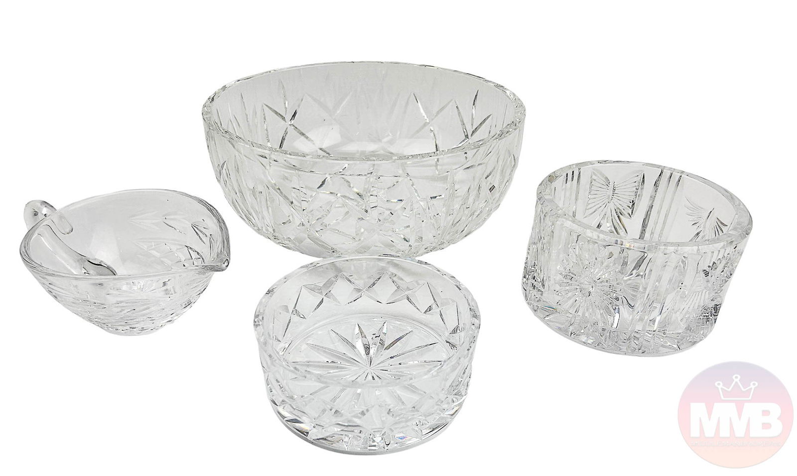 Waterford Wine Bottle Coaster Gravy Boat Bowl LOT: Estate lot of 20th century clear crystal art glass dinnerware, br barware serve ware from Waterford. Includes one (1) Gravy sauce boat ~ Glandore pattern. One (1) Millennium series champagne / wine bo