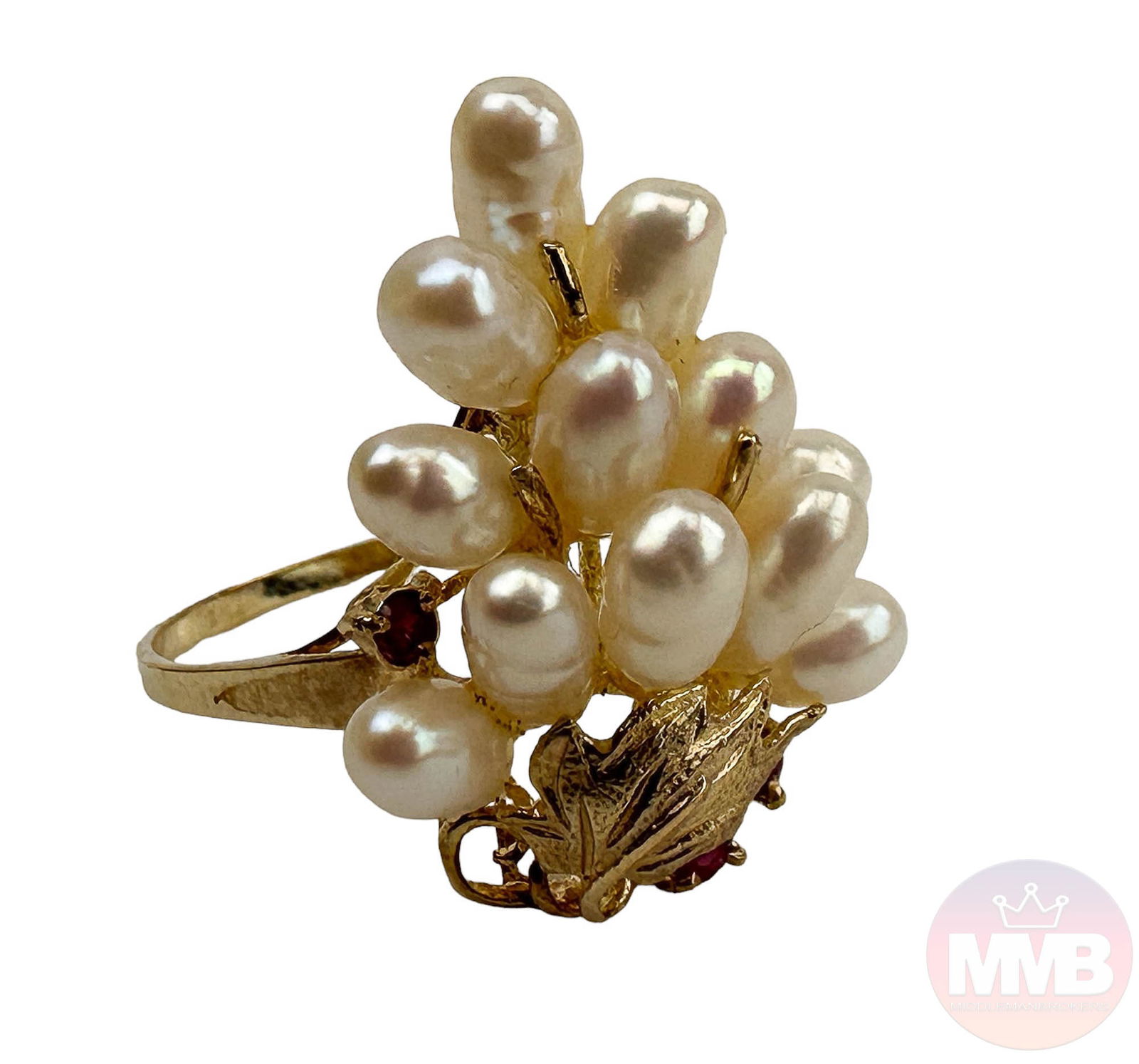 14K Yellow Gold Ruby Freshwater Pearl Ring Size 7 (1 of 5)