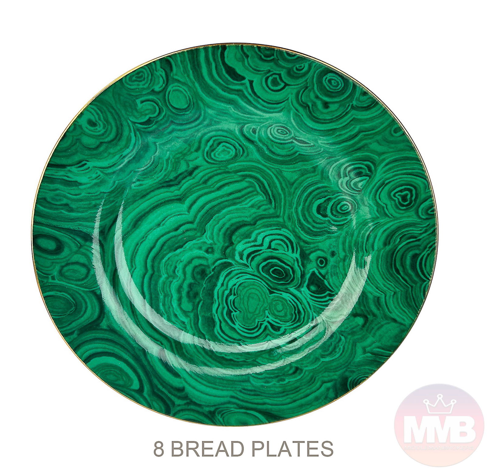 Neiman Marcus Malachite Gold Trim Bread Plate Set (1 of 1)