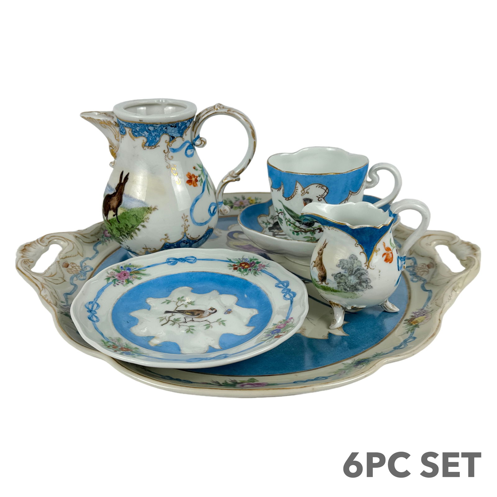 Meissen German Porcelain Rabbits Birds 6pc Tea Set (1 of 8)