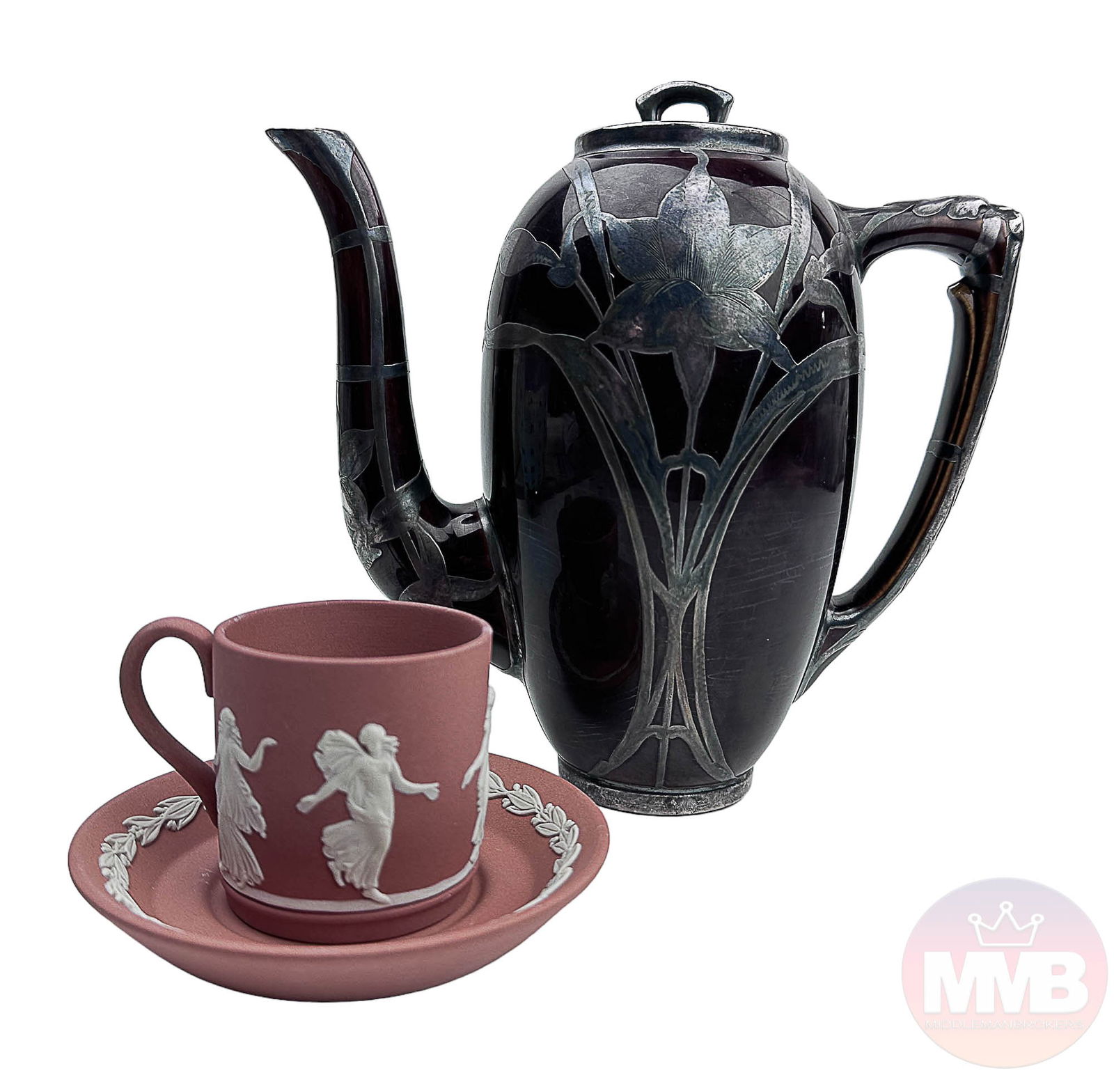 Sterling Overlay Pot & Wedgwood Cup Saucer 2pc LOT (1 of 16)