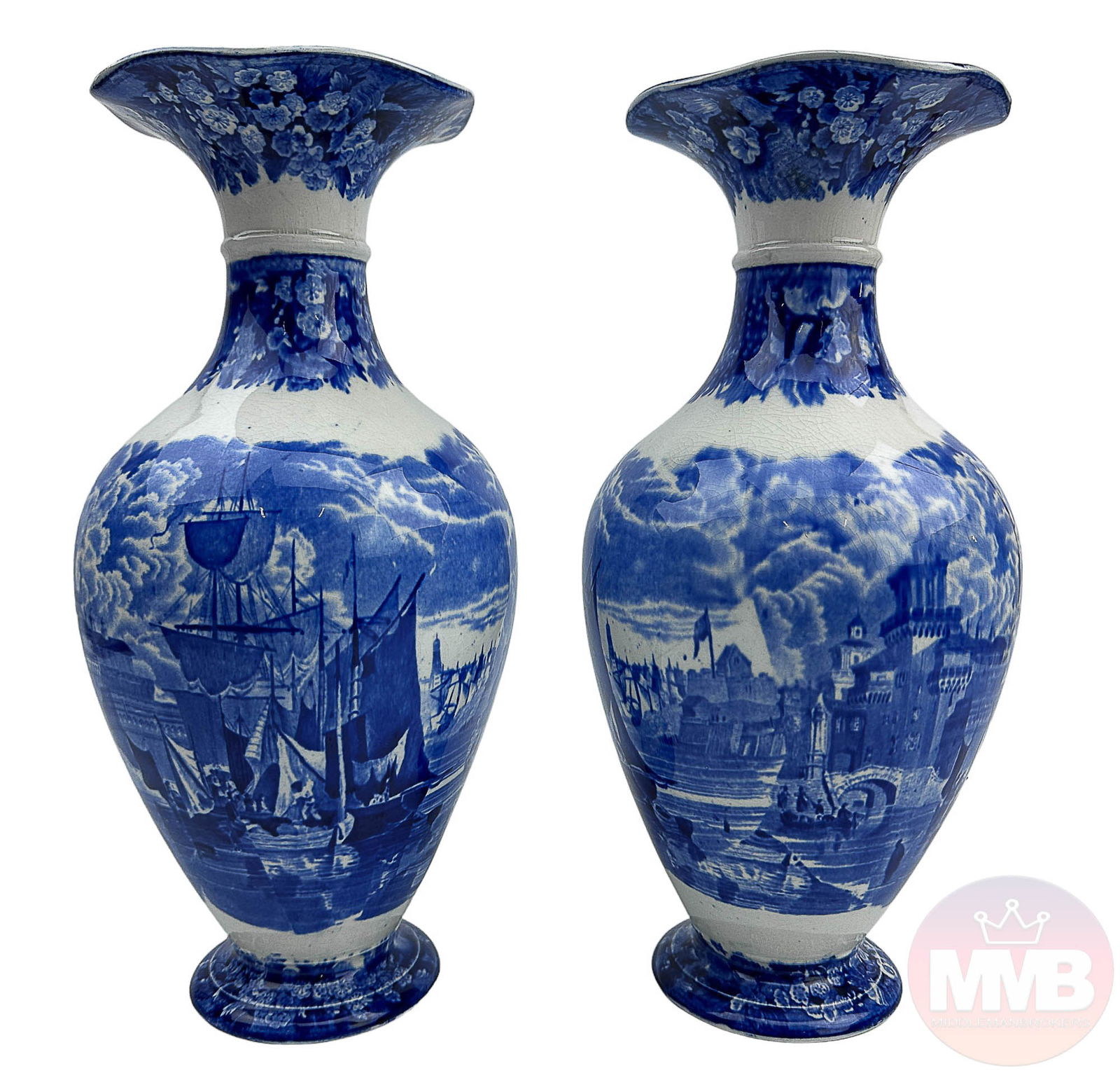 Wedgwood Porcelain Ferrara Blue Shelf Vase 2pc LOT (1 of 6)