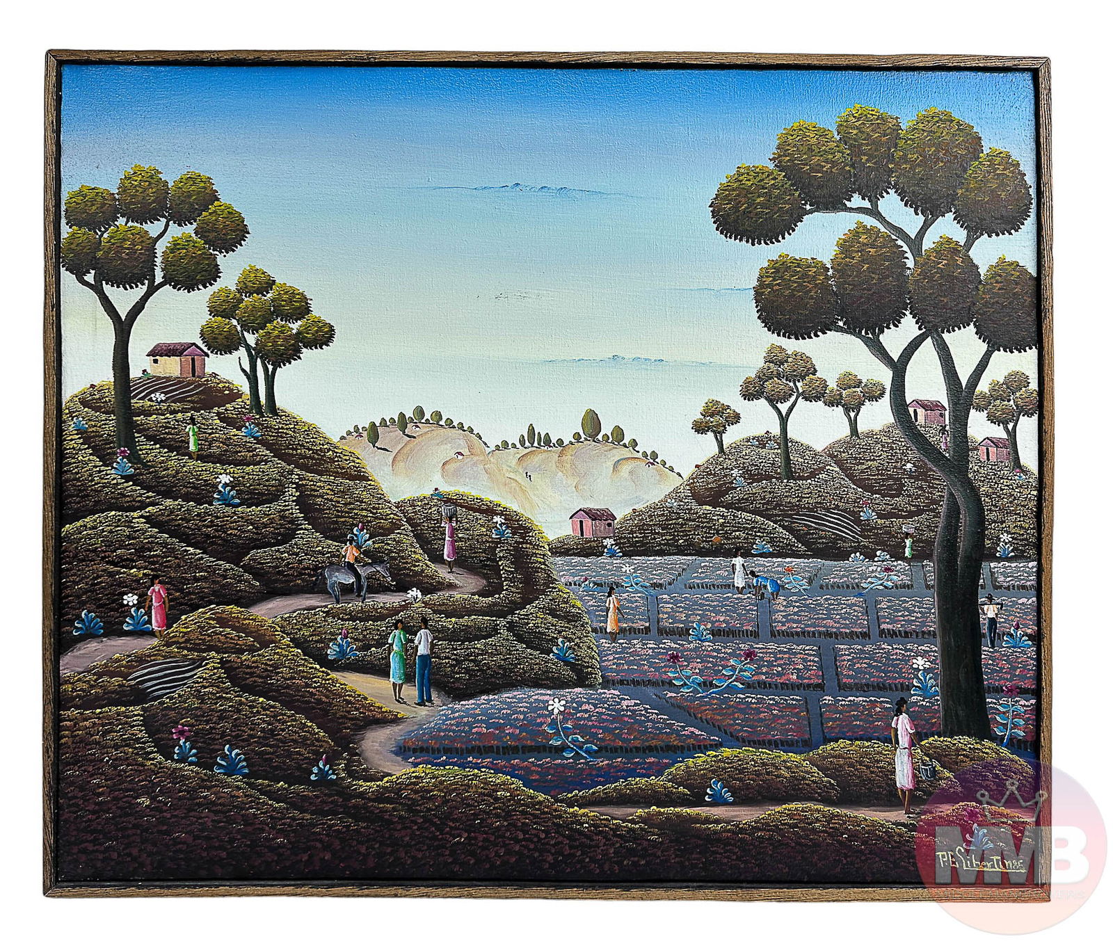 20C Haitian Figural Garden Landscape Oil Painting (1 of 4)