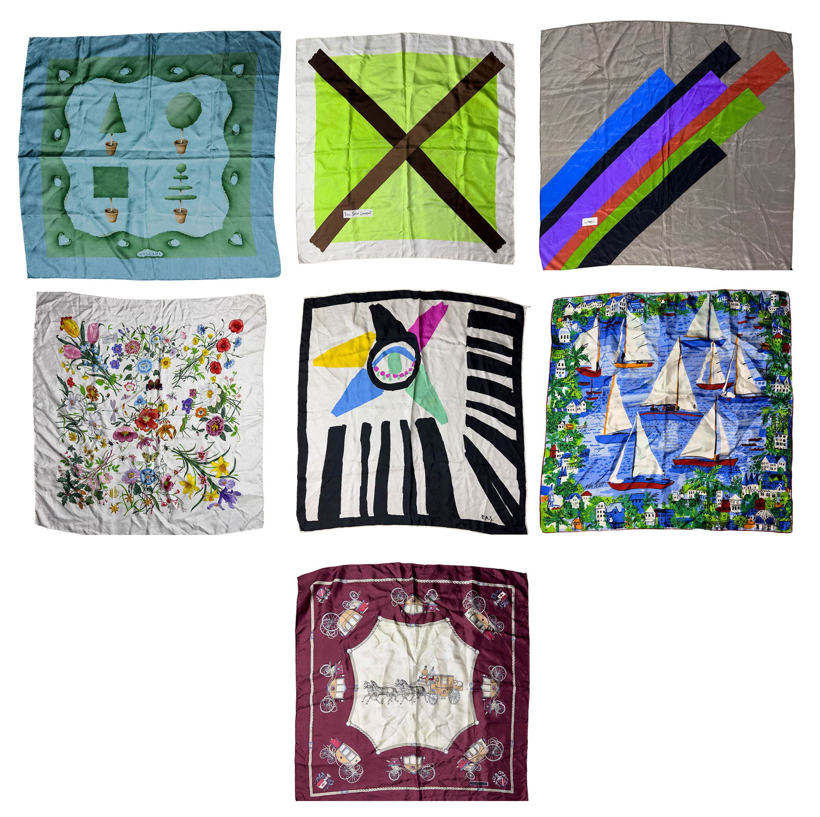 Lot Seven Designer Scarves Gucci Bulgari Celine (1 of 18)