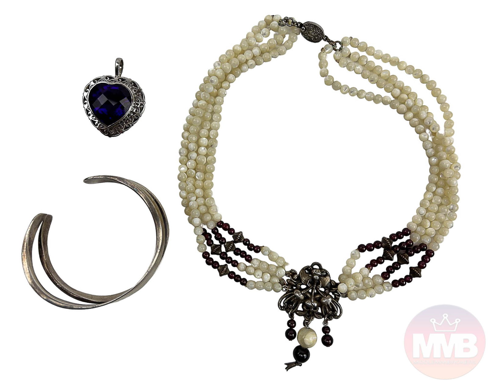 Sterling MOP Amethyst Necklace Pendant & Bracelet (1 of 5)