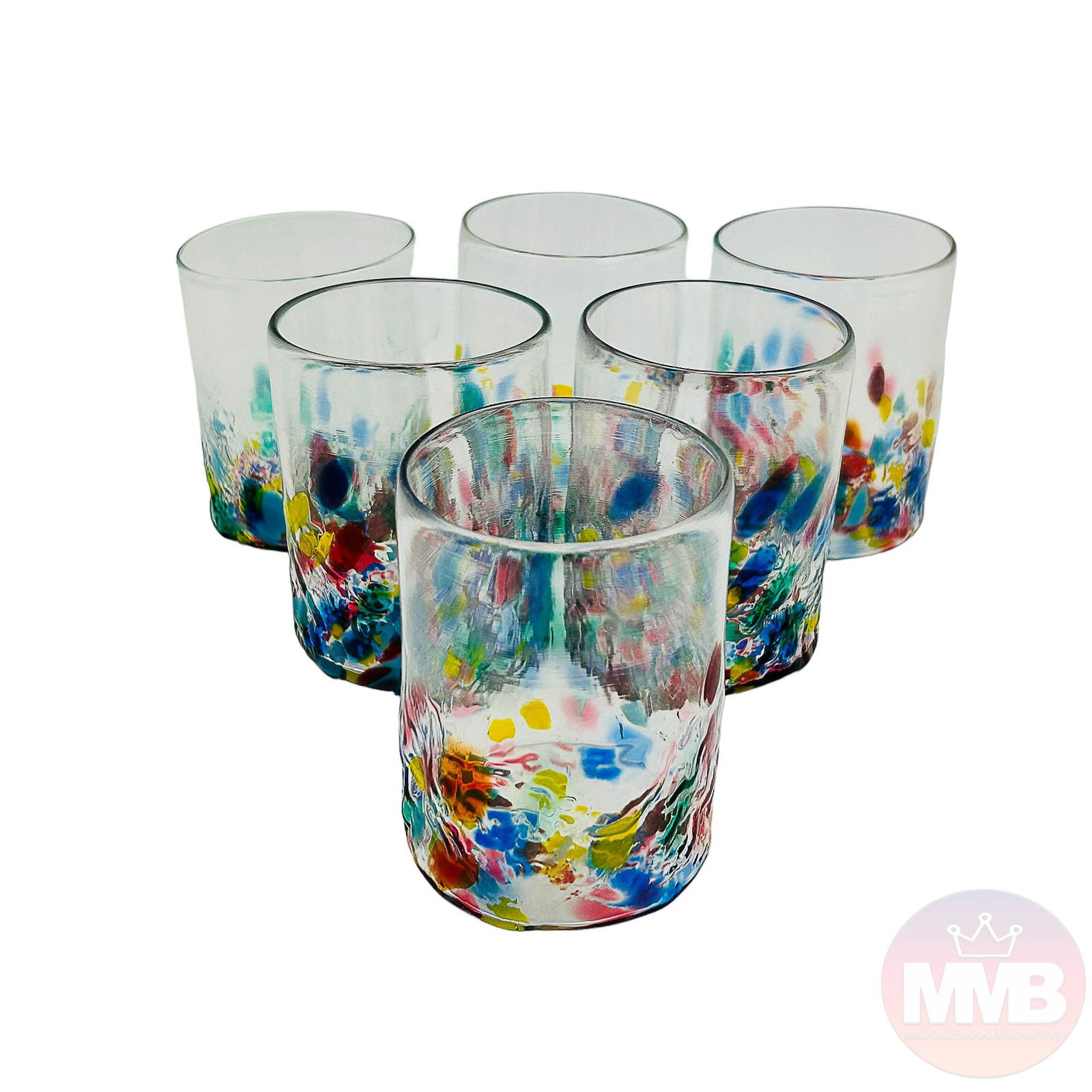 Rainbow Confetti Glass Barware Tumbler LOT SIGNED (1 of 3)
