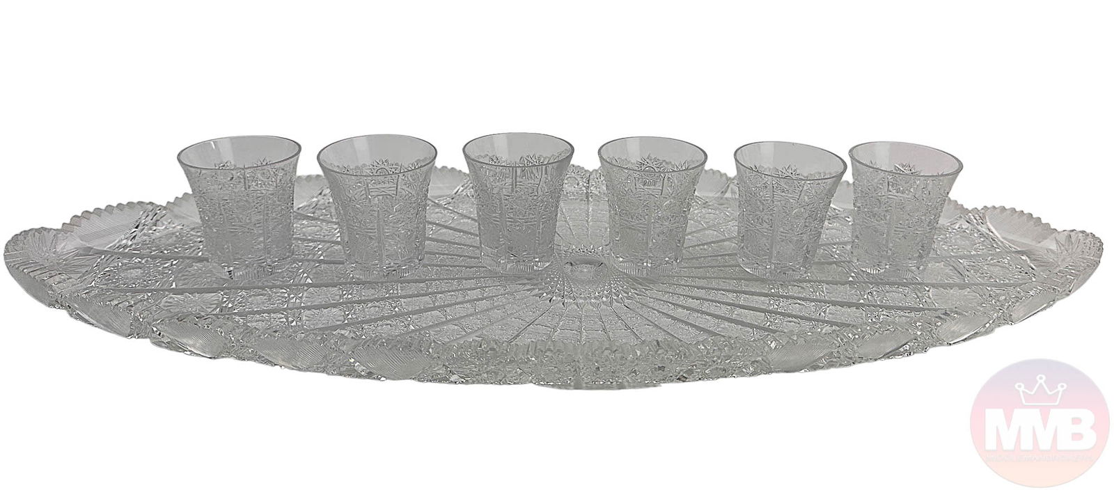 Queen Lace Crystal Shot Glass & Oval Tray 7pc LOT (1 of 11)