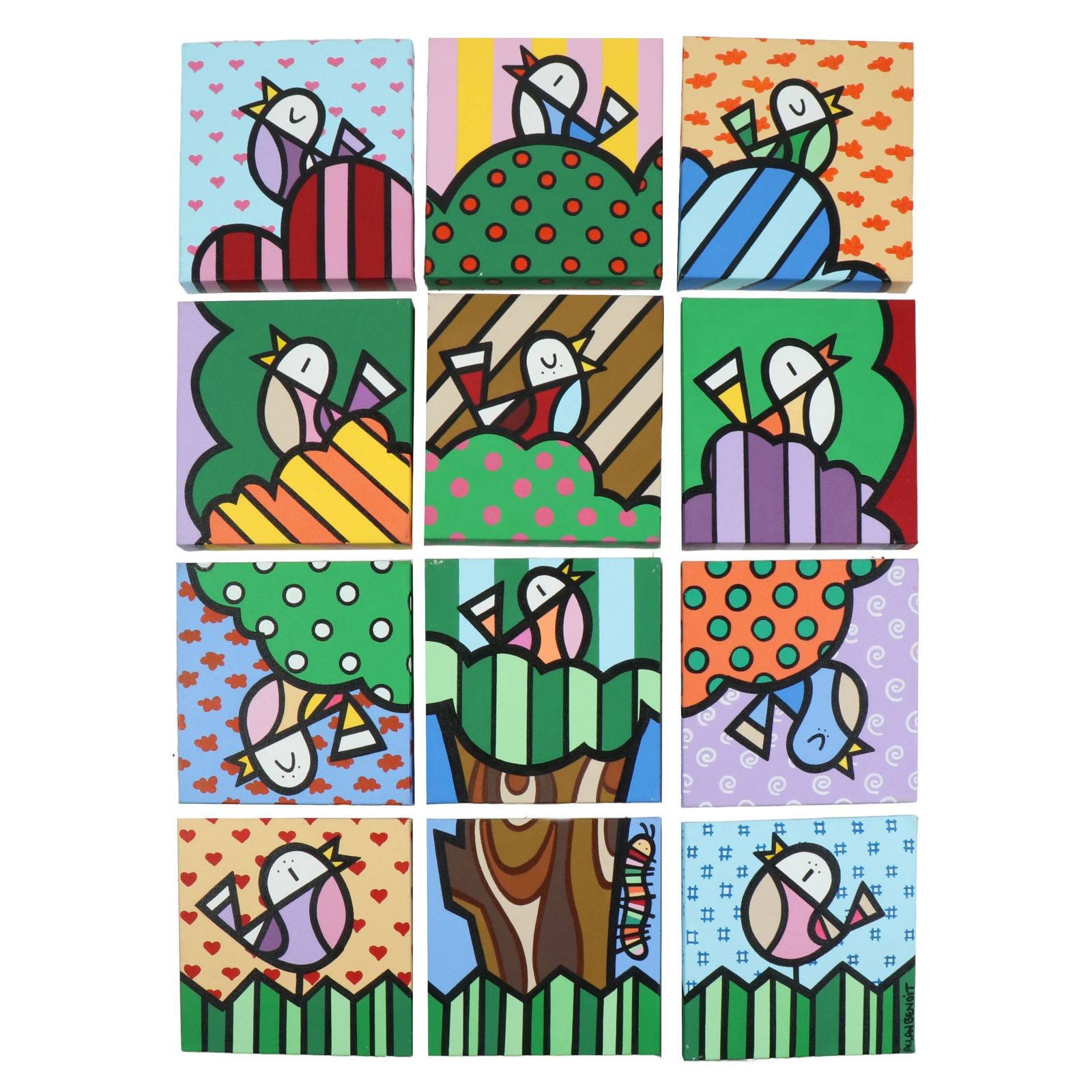 Tree w Bird Polyptych Romero Britto Style Painting (1 of 6)