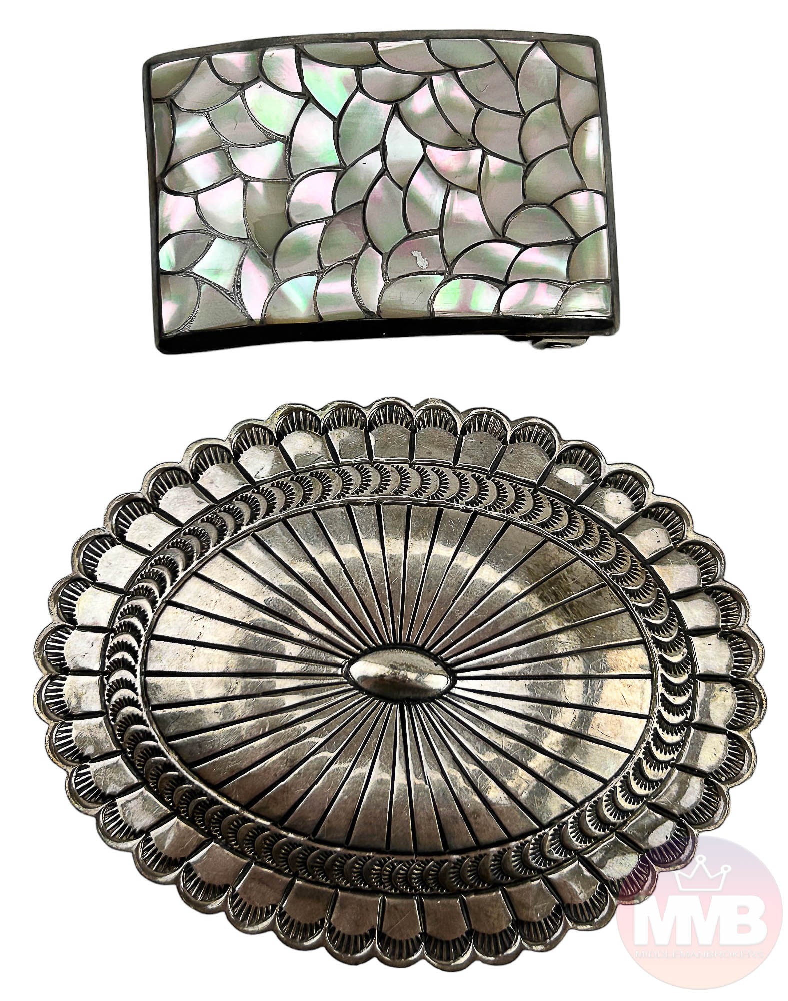American Indian Sterling 925 MOP Belt Buckle LOT (1 of 4)