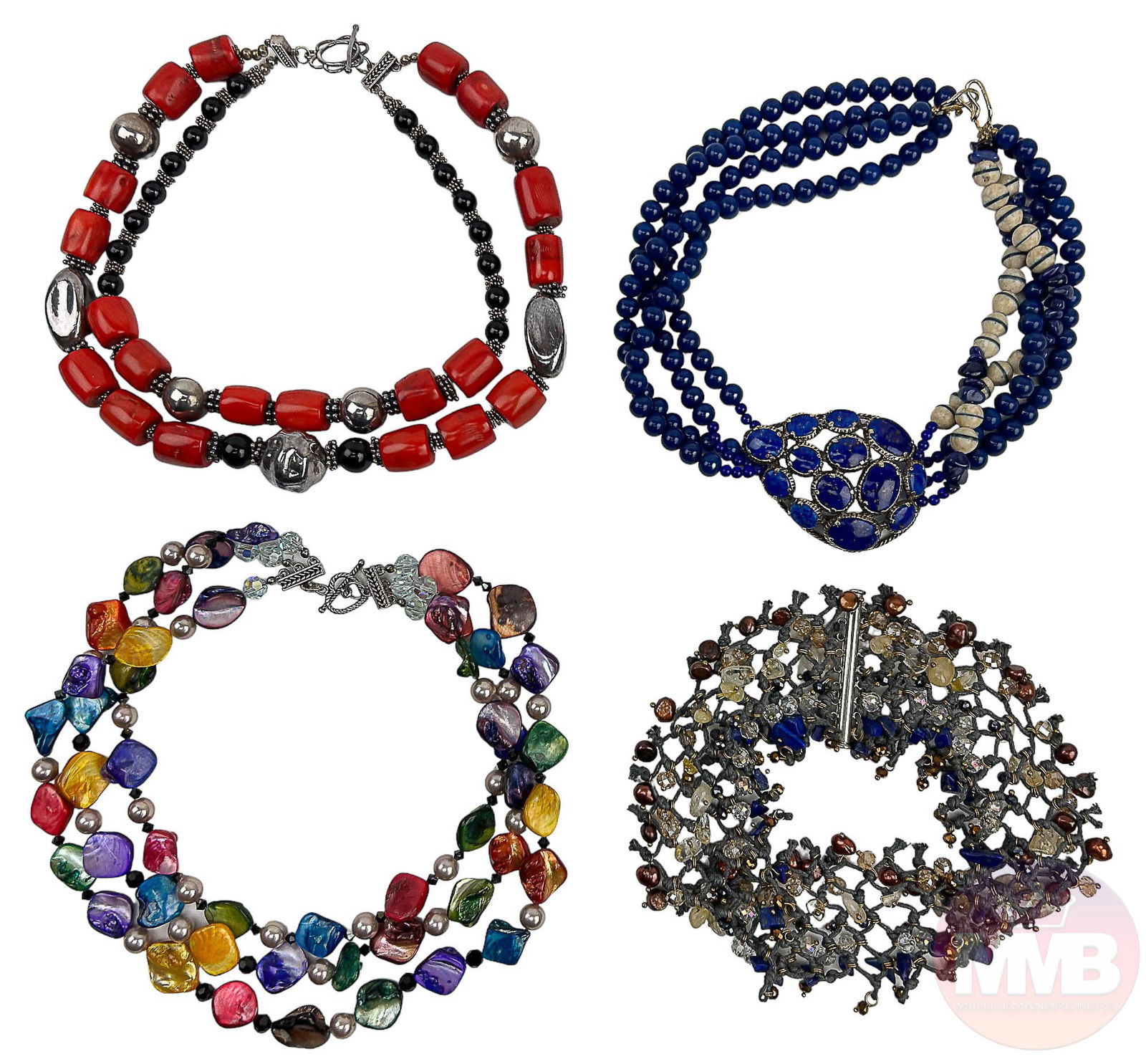 Blue Lapis Red Coral Pearl Glass Necklace 4pc LOT (1 of 6)