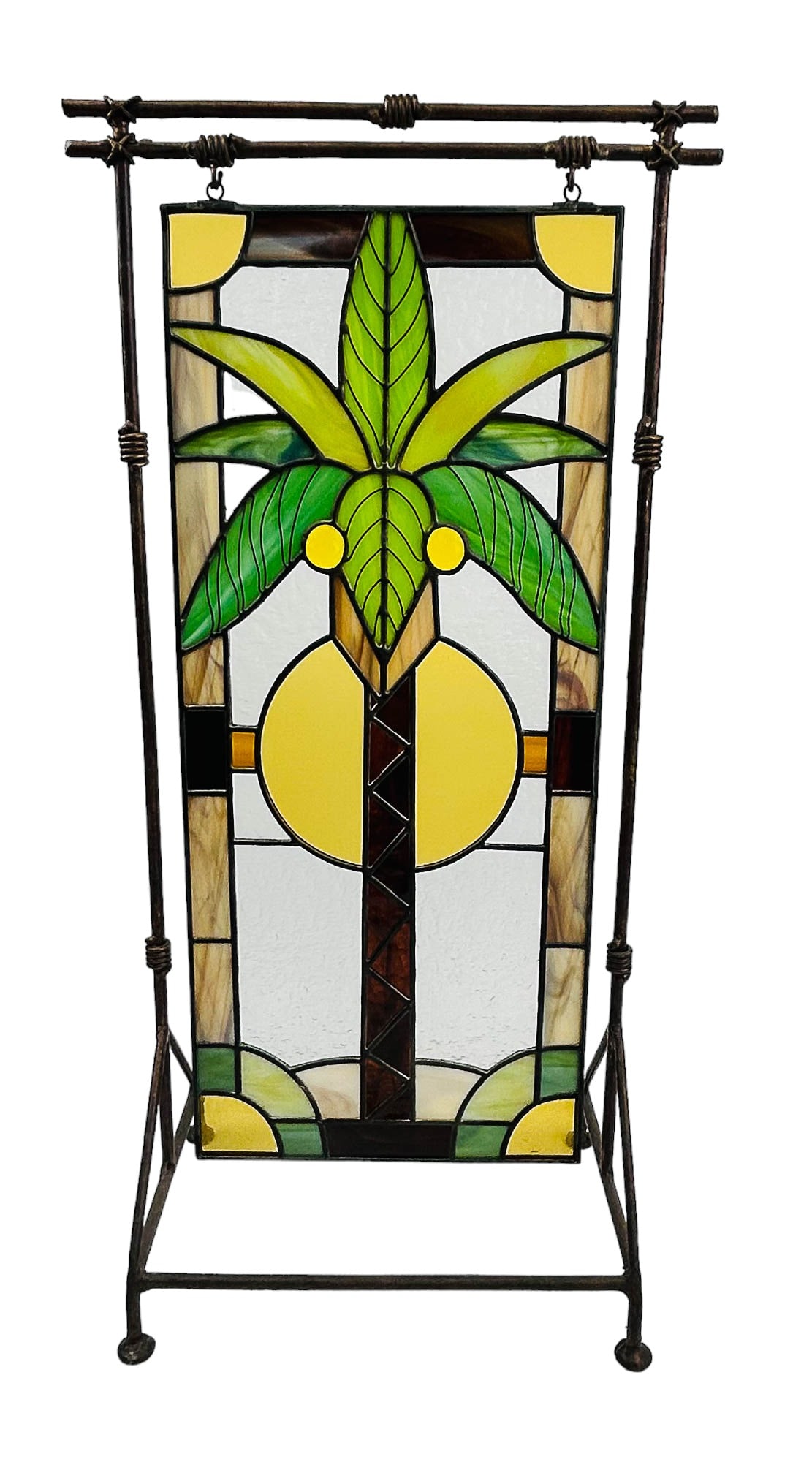 Stained Leaded Glass Palm Tree Window Panel Stand (1 of 3)