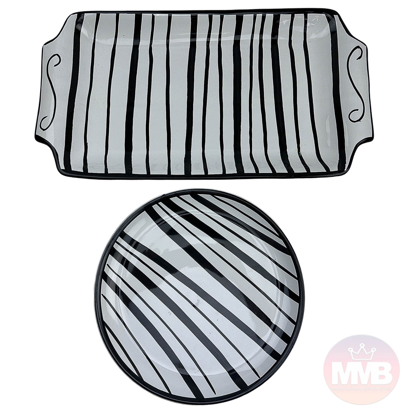 Caleca Italy Ceramic Pottery Striped Platter Tray (1 of 6)